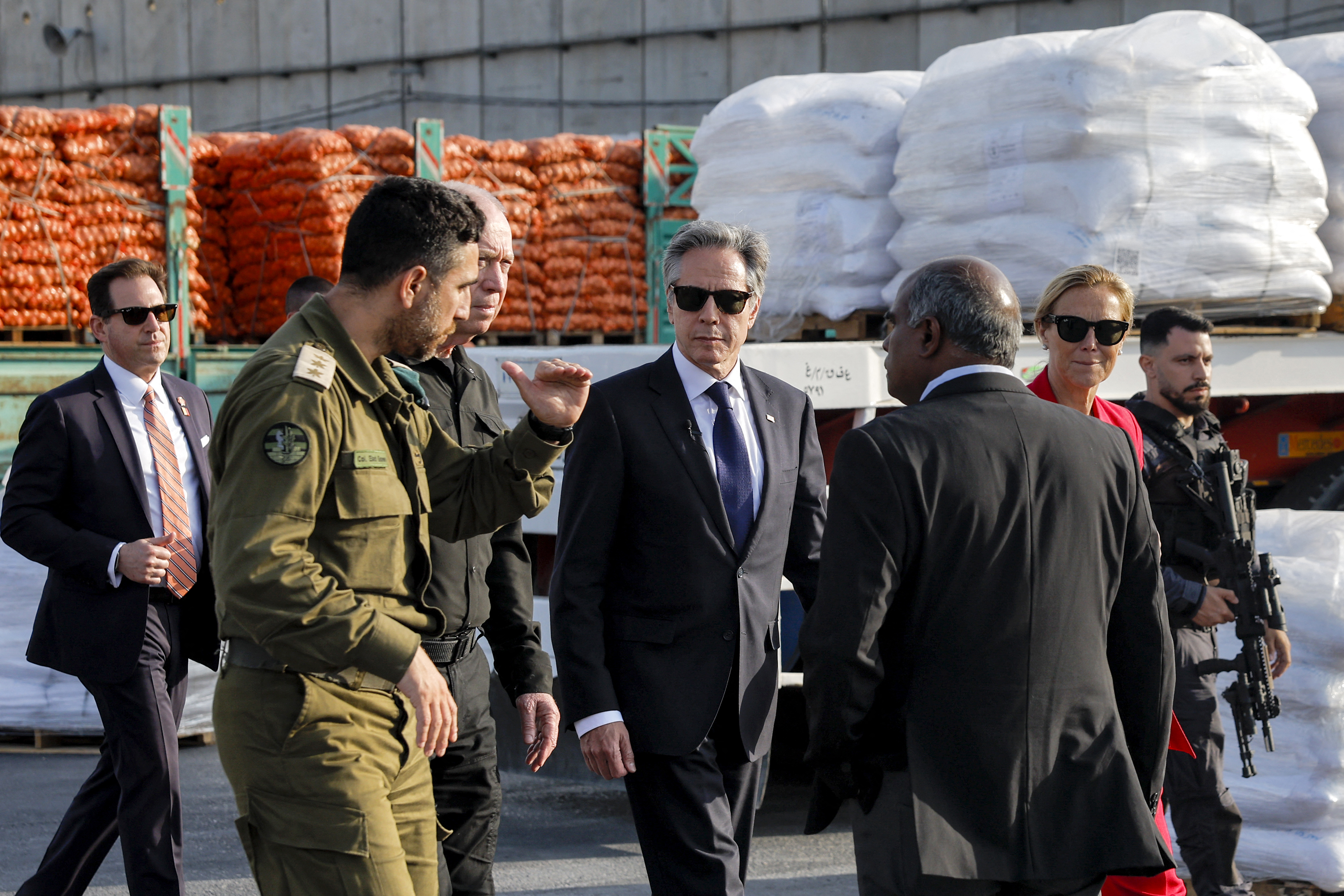 US Secretary of State Antony Blinken visits the Kerem Shalom crossing on 1 May 2024.