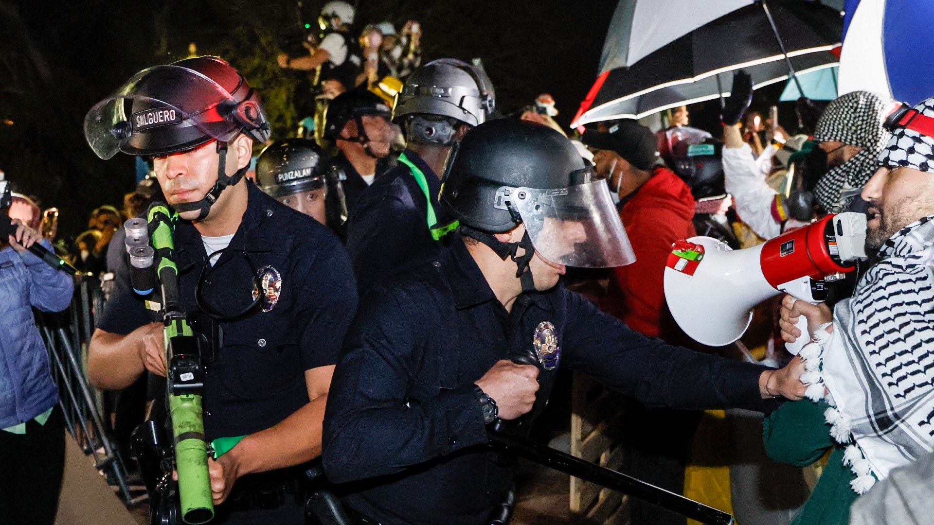 Police enter UCLA's pro-Palestine encampment in California, United States on 2 May 2024 (AFP)