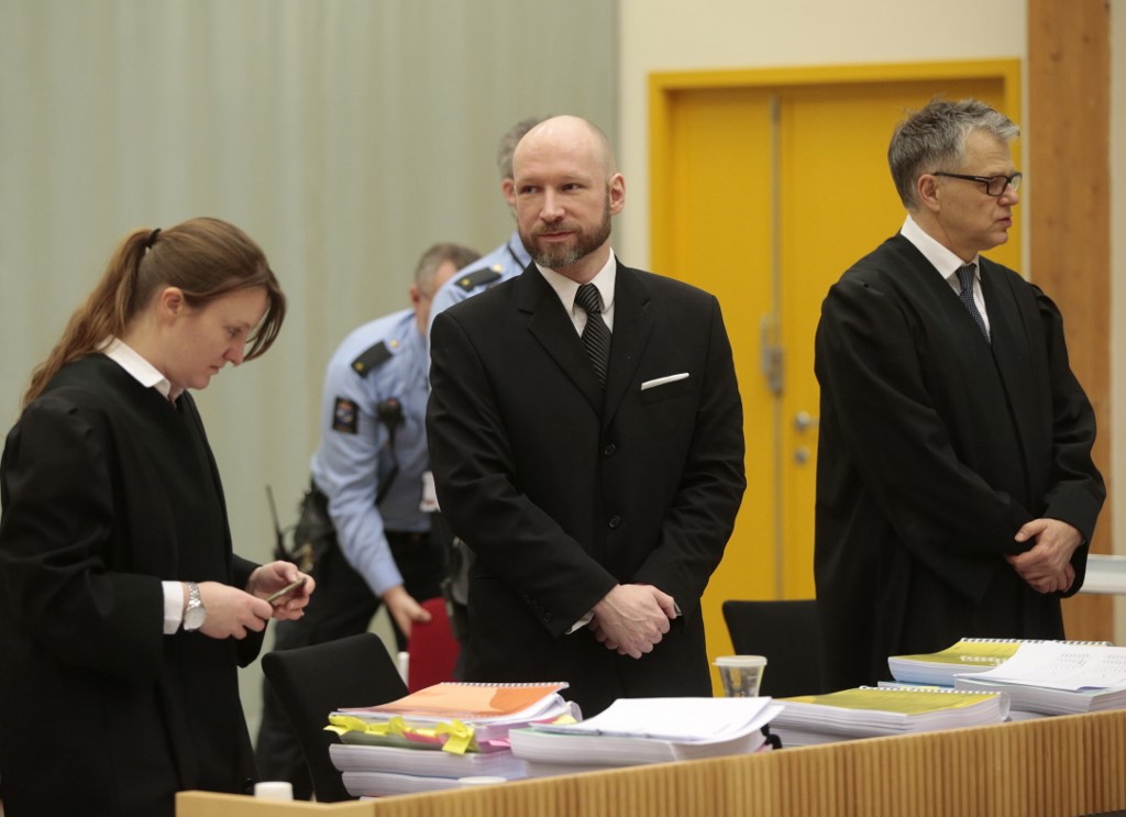 Mass murderer Anders Behring Breivik appears in a Norwegian court in 2017 (AFP)