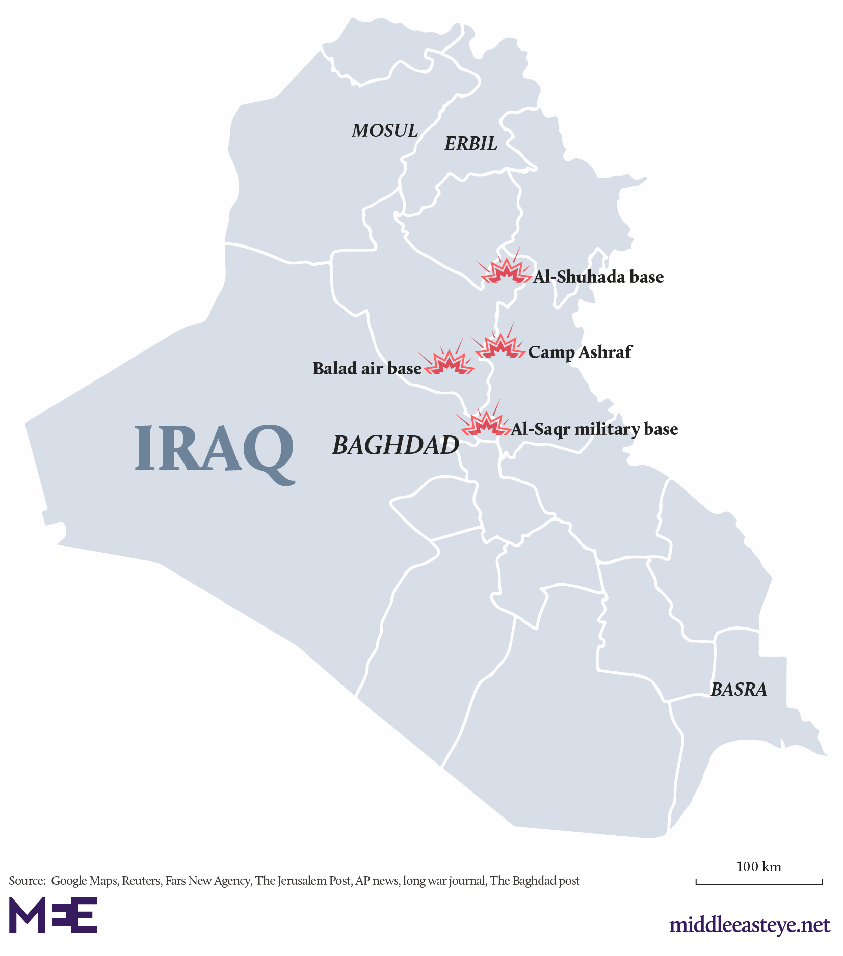 Iraq bases attack map