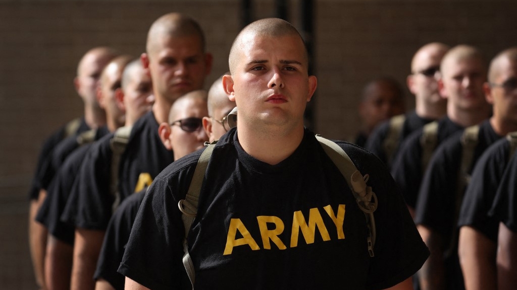 US army hopefuls stand in formation at a pre-basic training improvement camp in Columbia, South Carolina, on 28 September 2022 (Scott Olson/Getty Images/AFP)