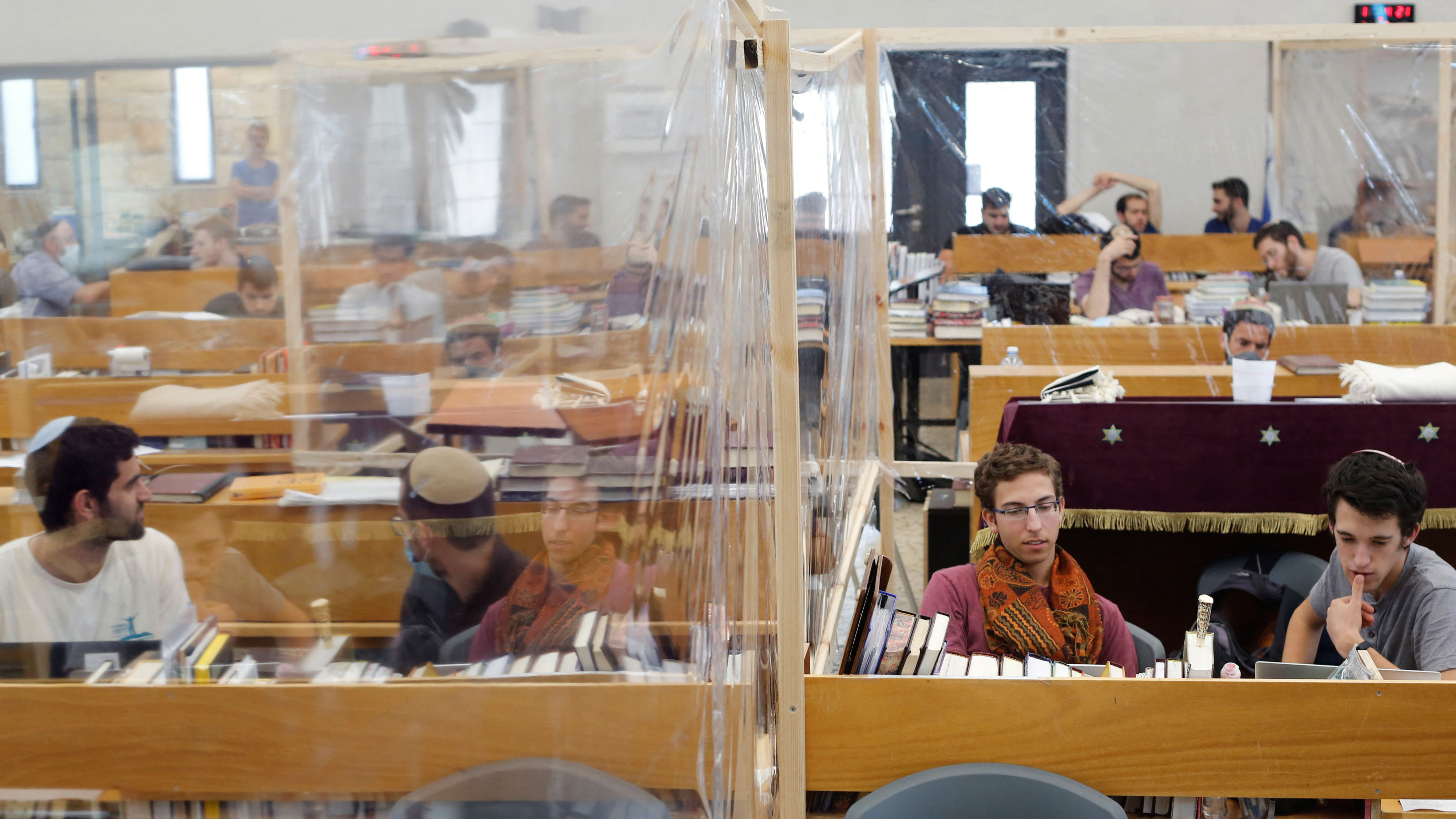 Israeli yeshiva students are picture at their learning centre in Tel Aviv on 7 July 2020 (AFP)