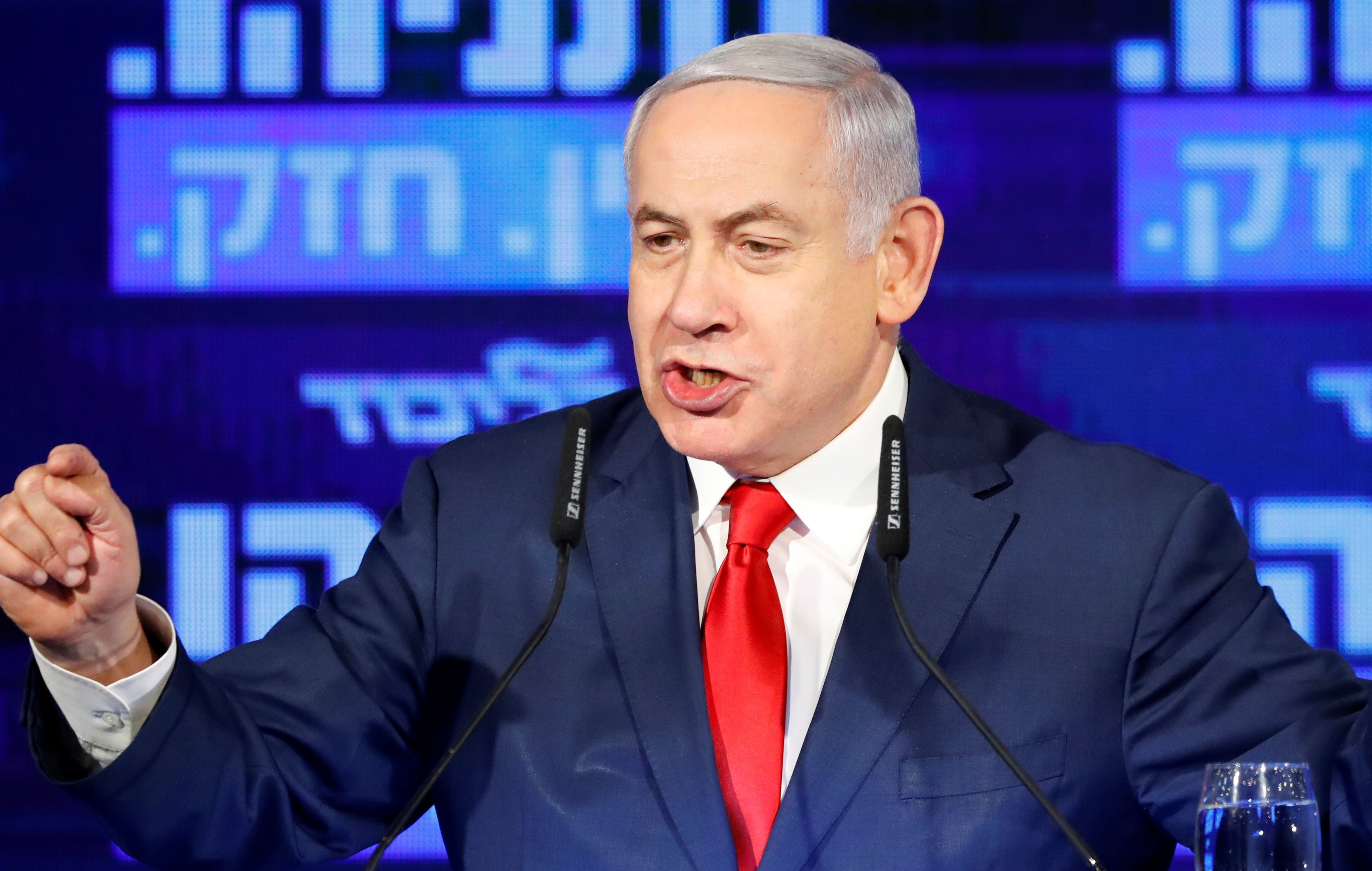 Israeli Prime Minister Benjamin Netanyahu speaks in Ramat Gan on 4 March (AFP)