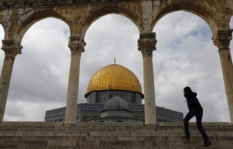 The Dome of the Rock at Al-Aqsa Mosque compound is pictured on 1 March (AFP)