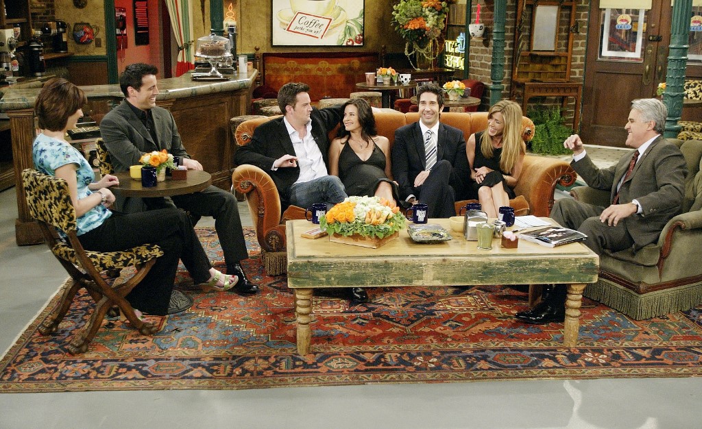 The cast of Friends sits down with TV host Jay Leno in Los Angeles in 2004 (AFP)