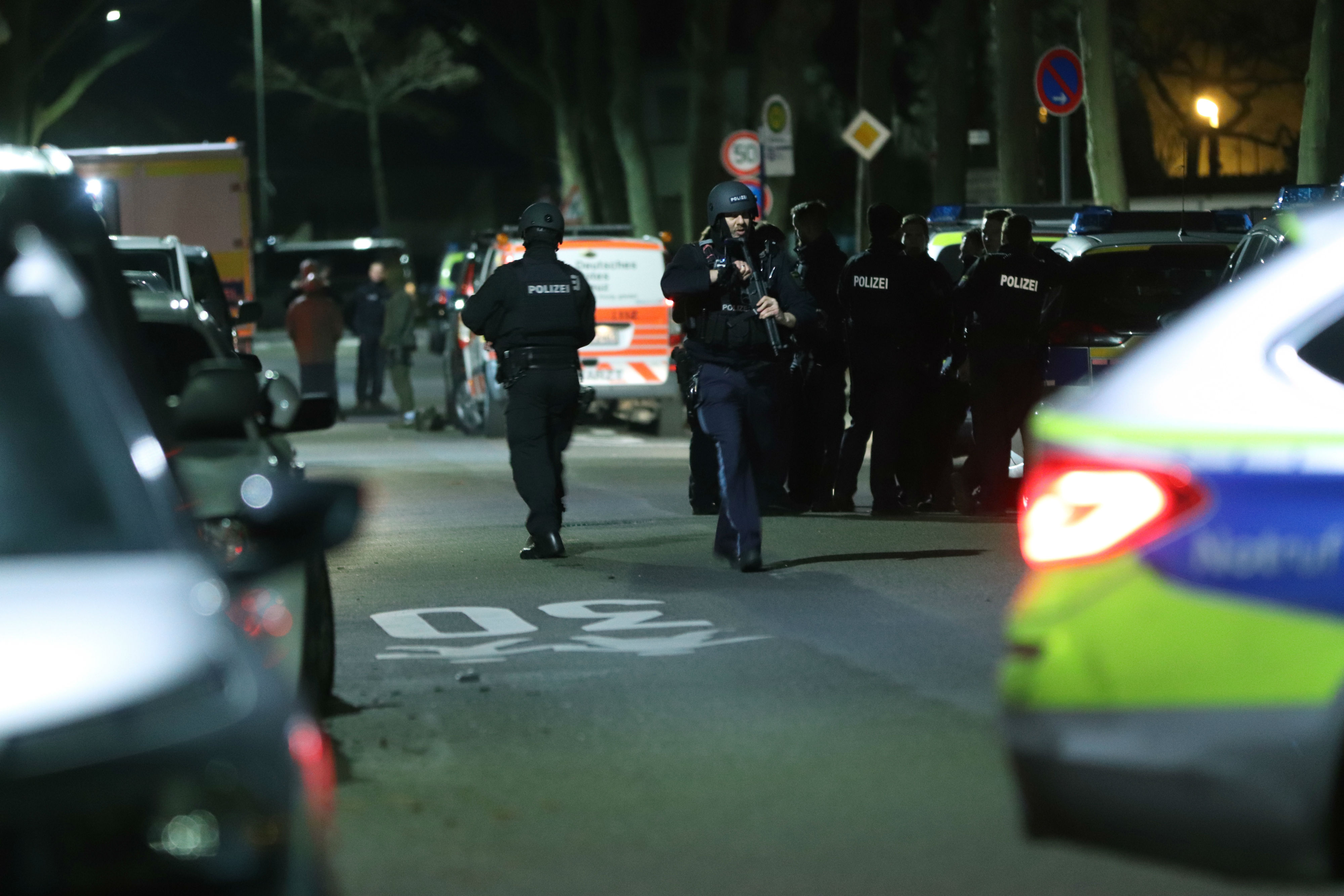 Heavily armed police officers were deployed in Hanau, located about 30km from Frankfurt (AFP)