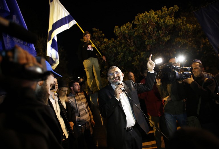  Otzma Yehudit leader Michael Ben-Ari speaks in Jerusalem in 2014 (AFP)
