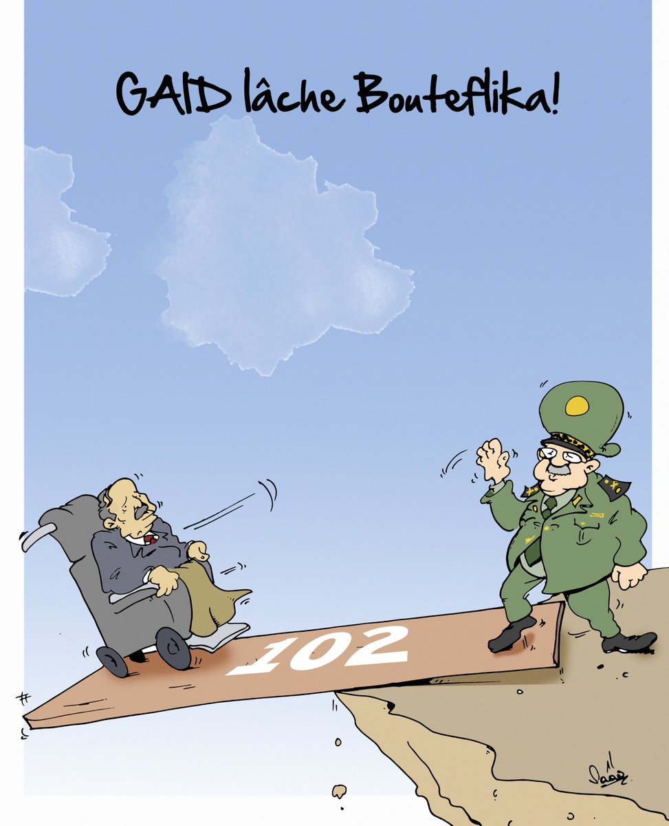 One of Saad Benkhelif's satirical cartoons featuring President Abdelaziz Bouteflika and the head of the Algerian army