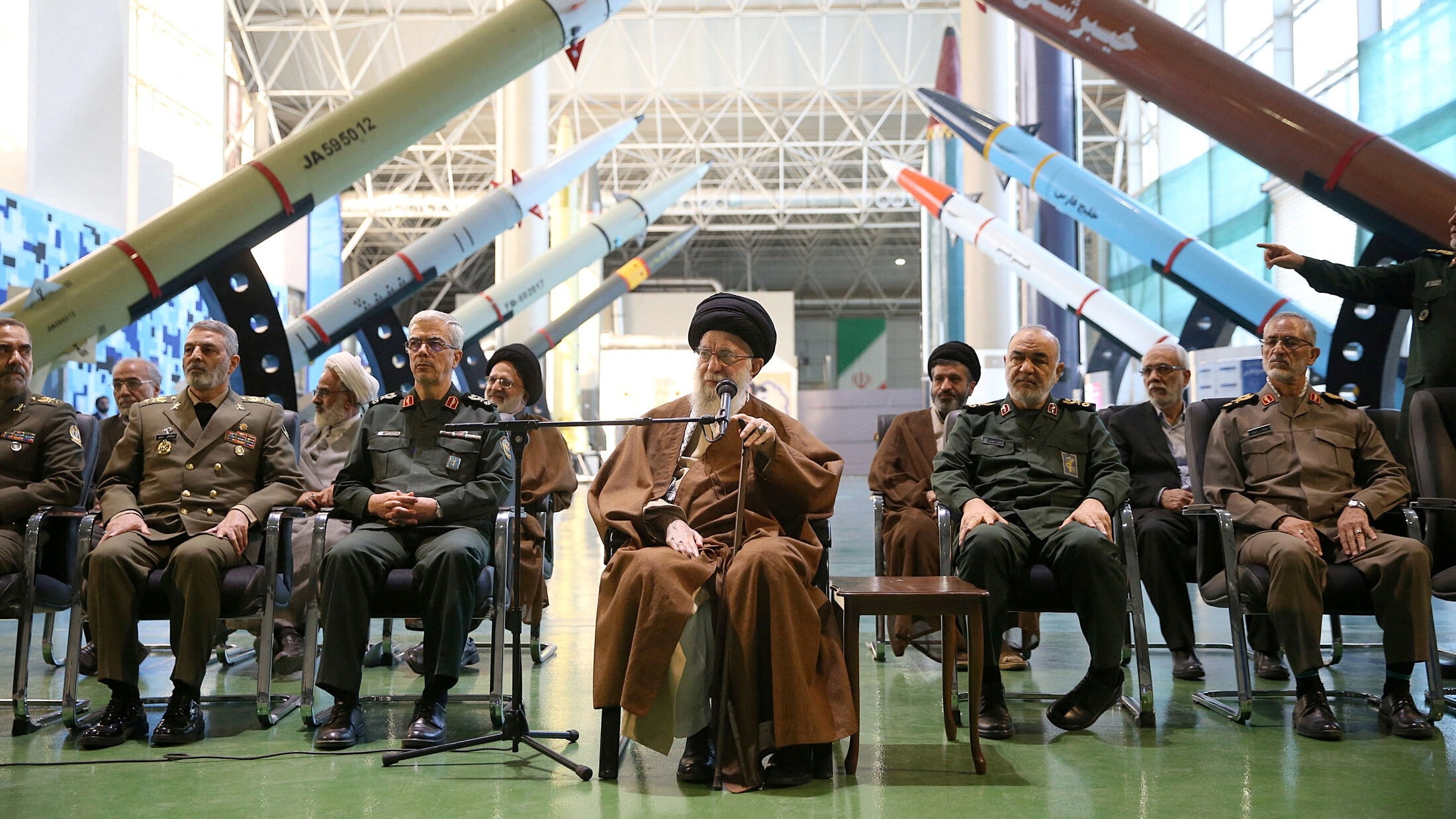 Iran's Supreme Leader Ali Khamenei speaks during a meeting at the IRGC Aerospace Force achievements exhibition in Tehran, 19 November (Reuters)