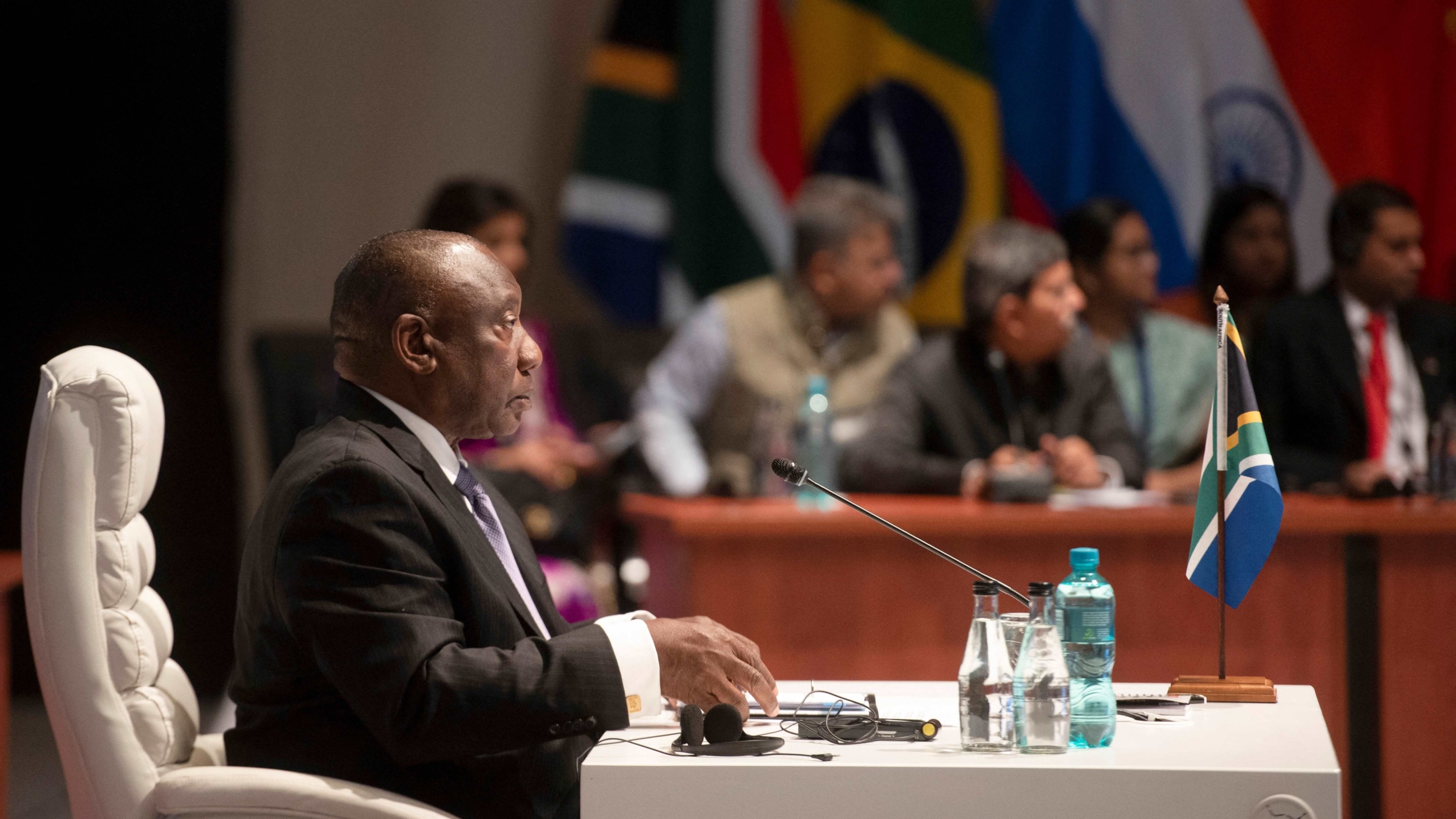 South Africa's Cyril Ramaphosa speaks at the BRICS summit in Johannesburg (AFP/Alet Pretorius)