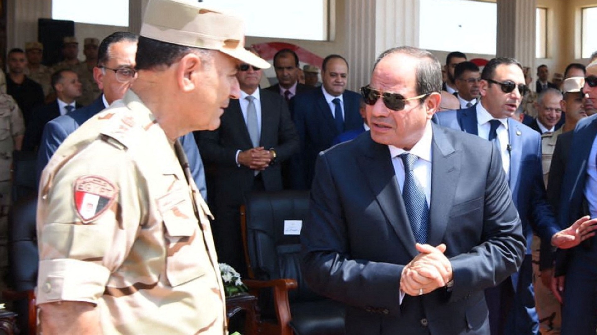 Egyptian President Abdel Fattah al-Sisi, talks with General leaders of Egyptian Armed Forces Osama Askar in Cairo, Egypt on 13 September 2023 (Reuters via the Egyptian Presidency)