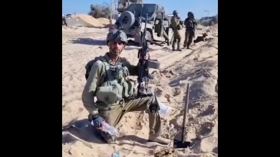 "We planted the tree for the uprising of the people of Israel and the release of all the prisoners of Zion," an Israeli soldier says, according to a video posted on Twitter on 7 November 2023 (X/screengrab)