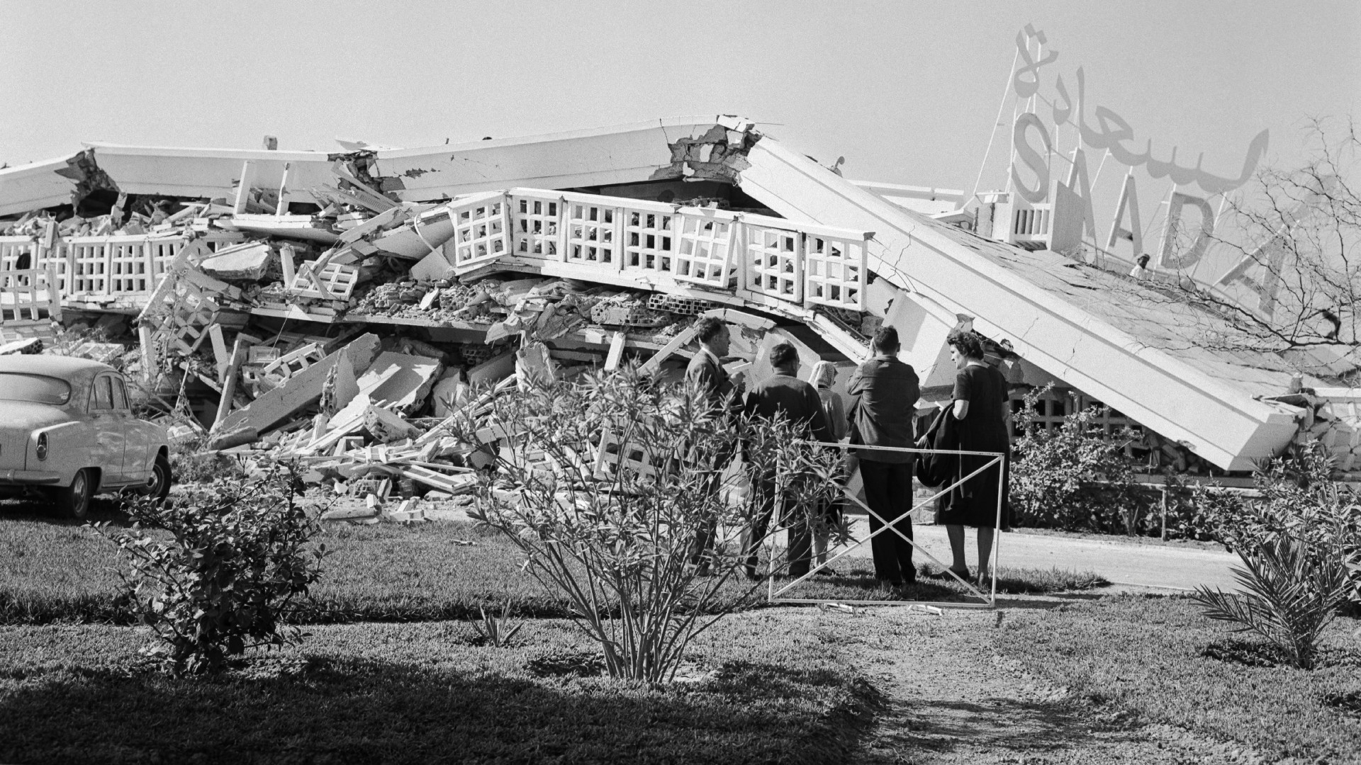 The rubble of the Saada hotel on 2 March 1960 after it was hit by a violent earthquake that struck the city of Agadir, Morocco