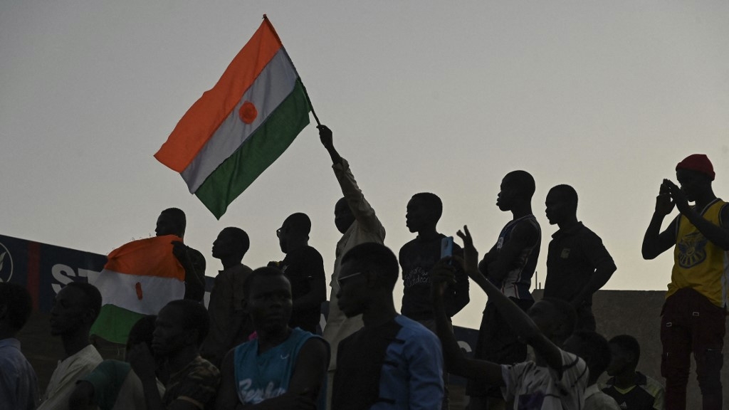 Supporters of Niger’s military junta gather in Niamey on 10 September 2023