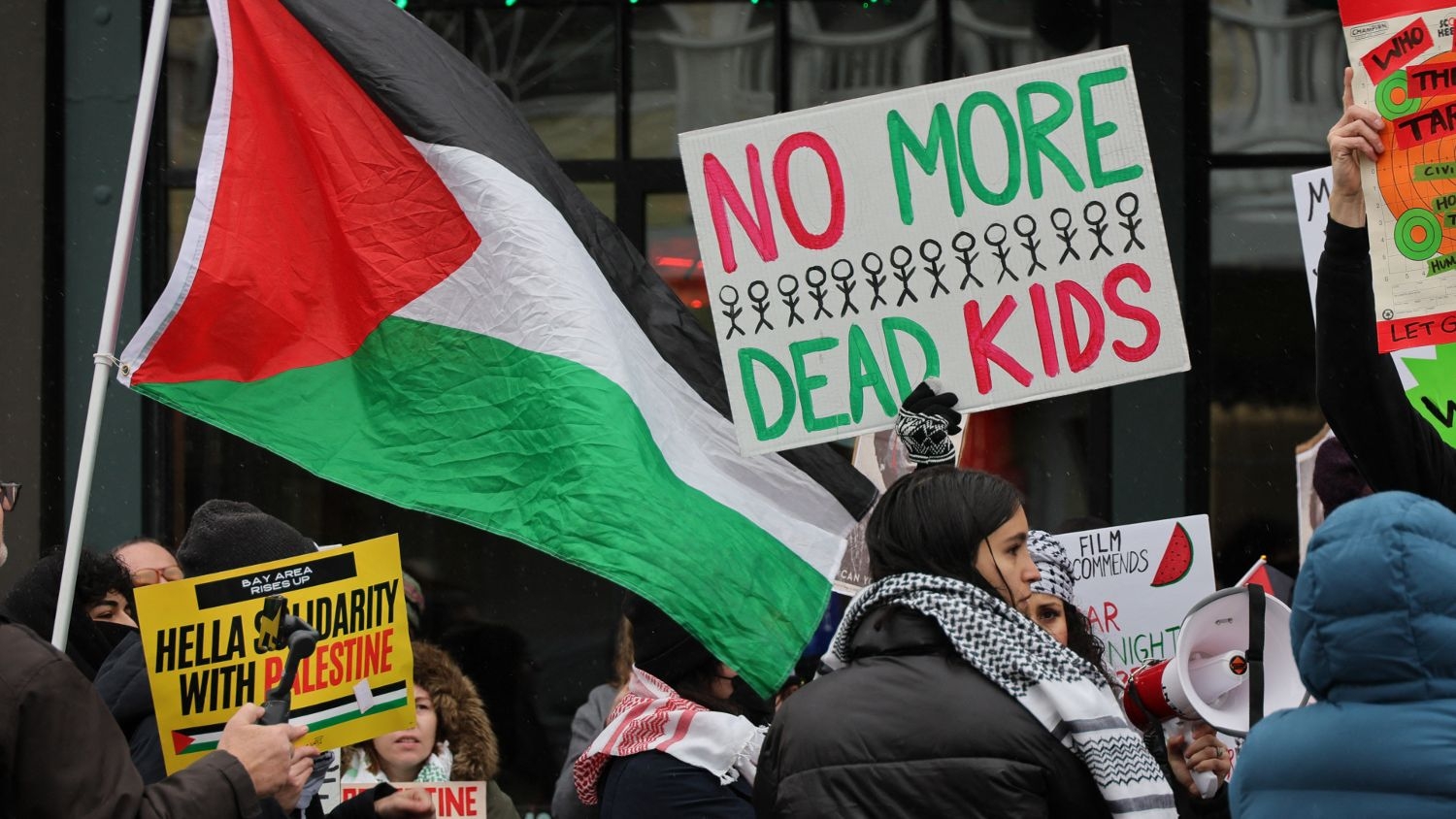 Supporters attend a pro-Palestine march on Main Street hosted by Let Gaza Live on 21 January 2024 in Park City, Utah.