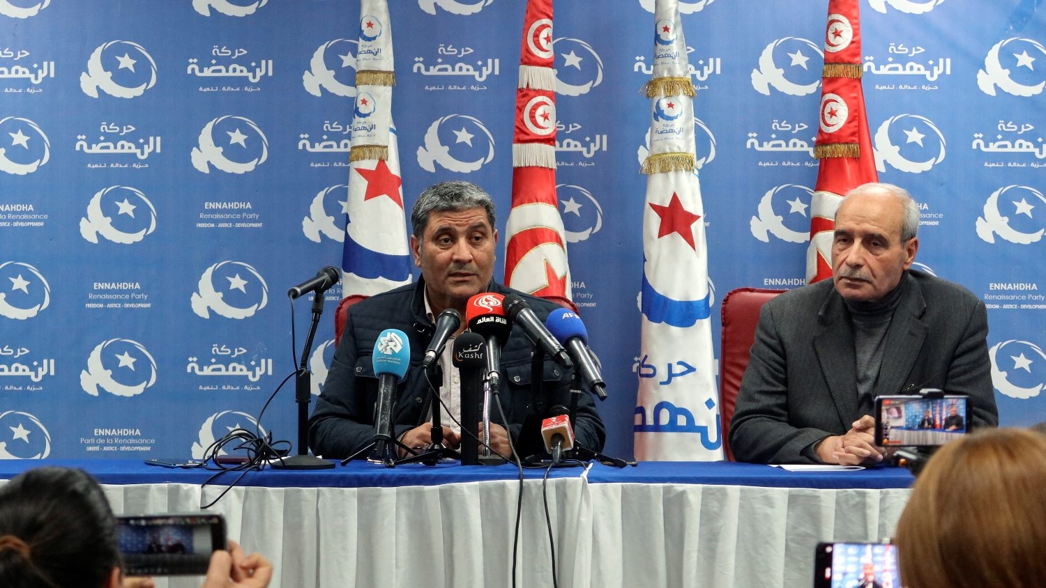 Mondher Ounissi, then the vice president of Ennahda party, speaks during a news conference at the party headquarters in Tunis, Tunisia on 17 April 2023.