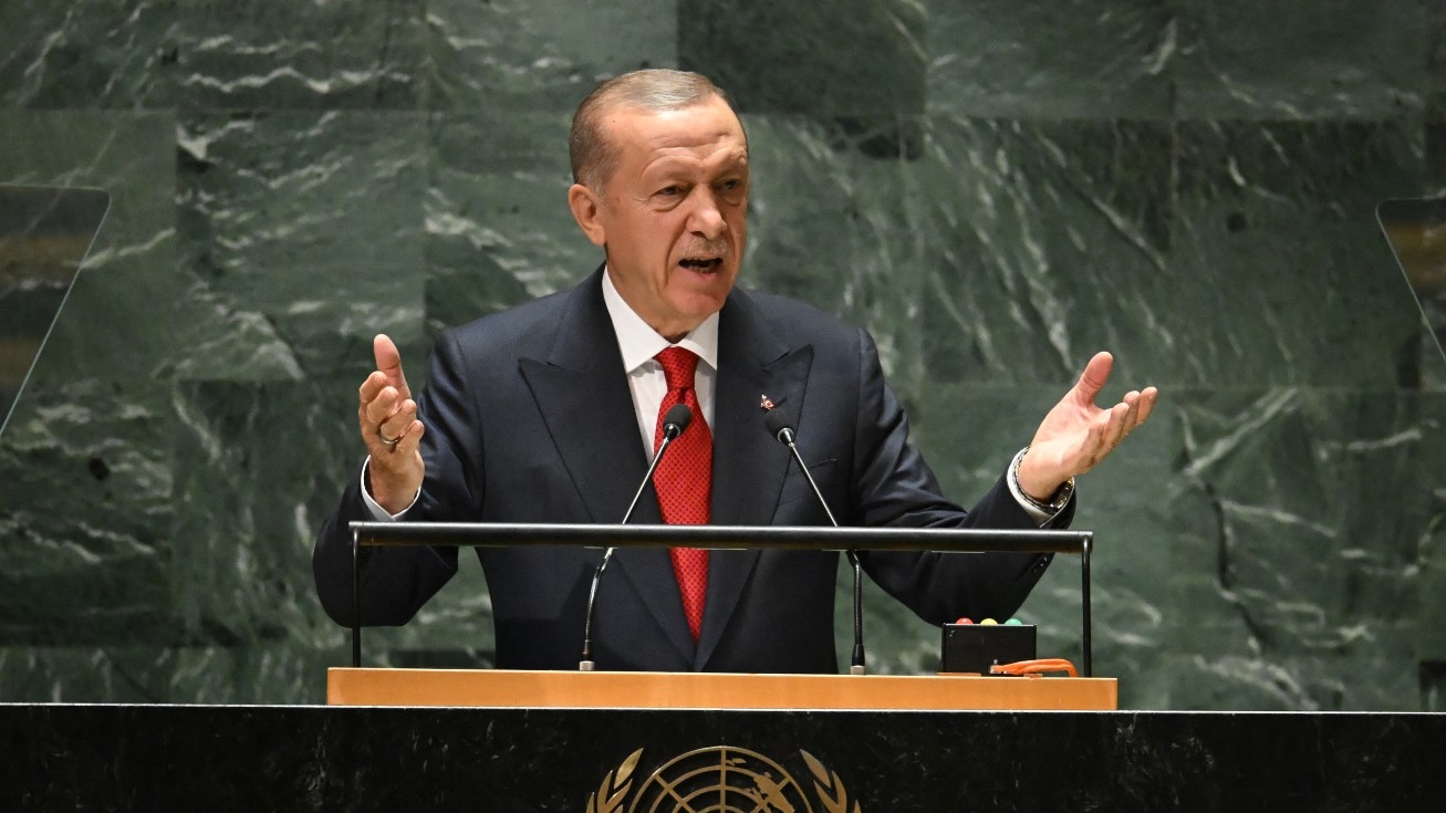 Turkish President Recep Tayyip Erdogan speaks at the UN General Assembly on 19 September 2023.
