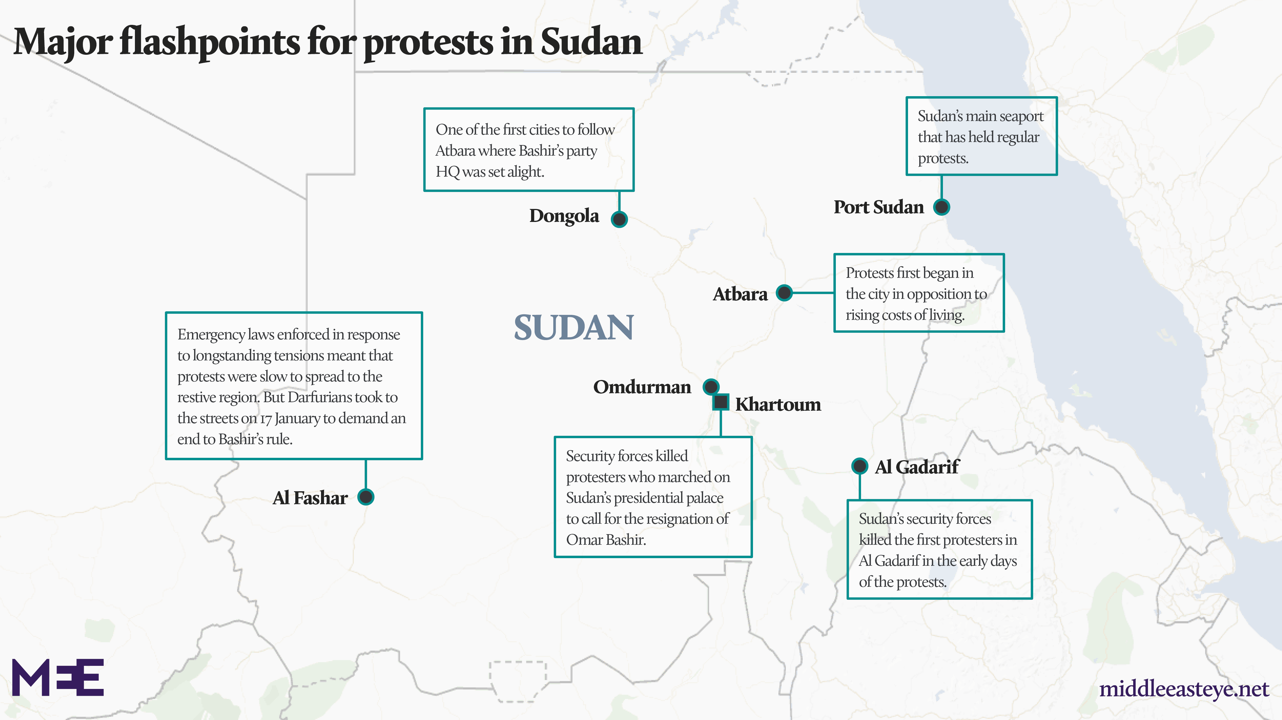 Sudan protest map