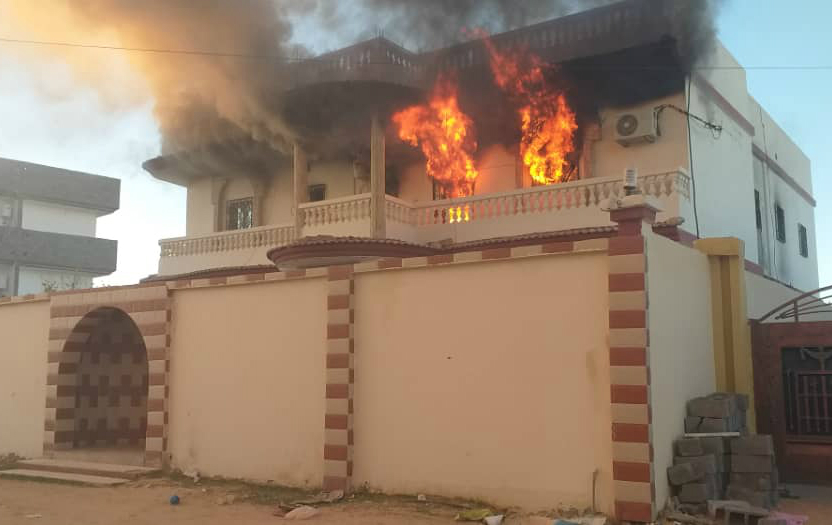 The house of Youssif Adem Lino, brother of Tebu MP in Libya's eastern parliament, after being set ablaze in Murzuq (Social media)